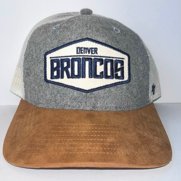 Denver Broncos Trucker Hat Snapback Gray Brown Suede NFL Football Mile High - Picture 1 of 7